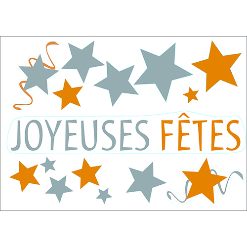 Déco de vitres et fenpetres électrostatiques pour Noël Joyeuses Fêtes argenté et doré