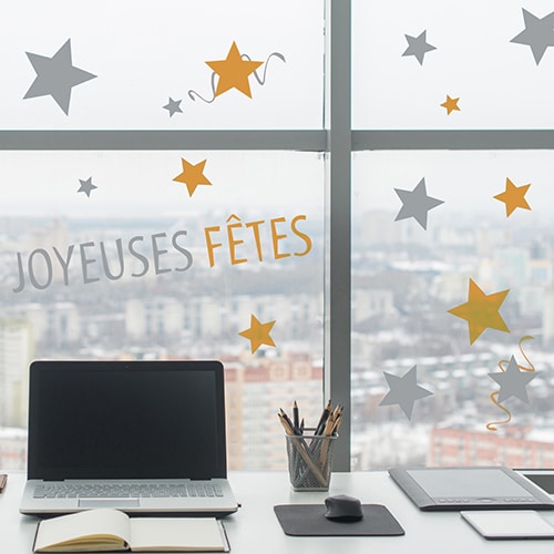 Stickers déco pour vitres et fenêtres Frohe Weihnachten argent et or pour fenêtre de Noël en allemand