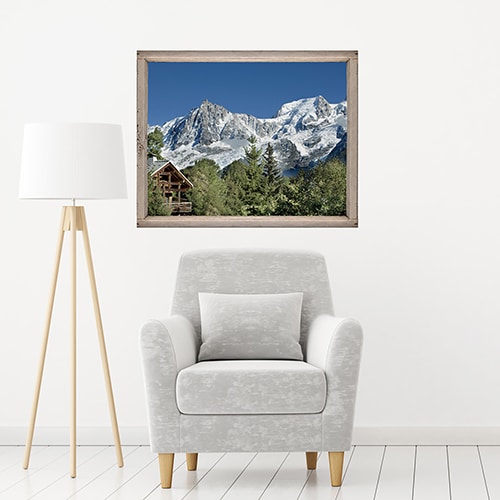 panoramique géant en trois bandes de papier intissé représentant la montagne et les neiges éternelles dans un salon moderne