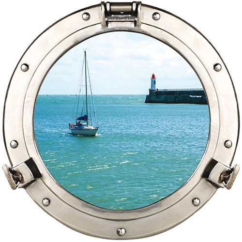 Sticker fenêtre ronde avec vue sur un voilier