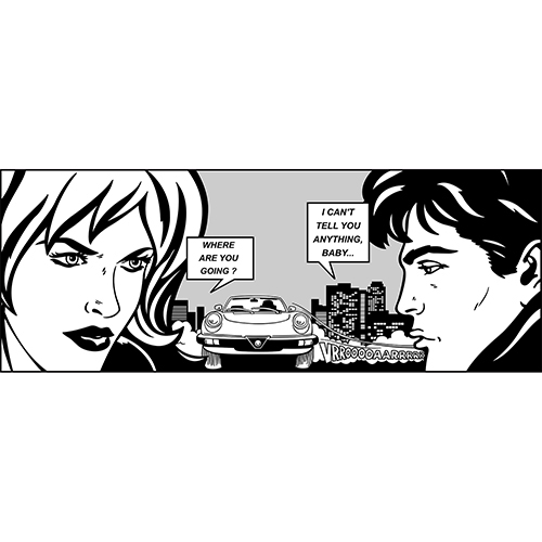 Sticker conversation personnages BD en noir et blanc