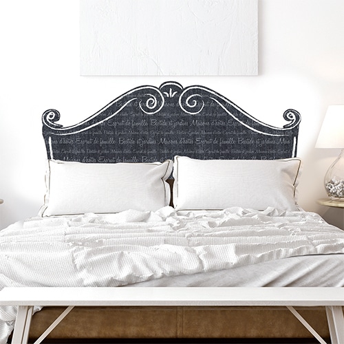 Sticker Capitonnée gris foncé pour tête de lit mis en ambiance sur un mur gris foncé