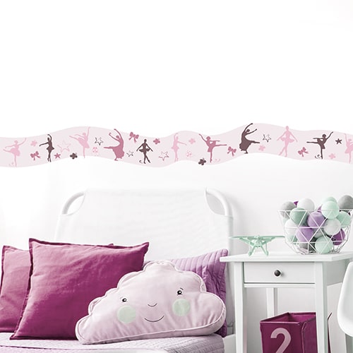 Sticker Frise Danseuses pour chambre d'enfant avec coussins roses