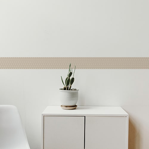 Sticker frise beige et points blancs avec cactus décoratif