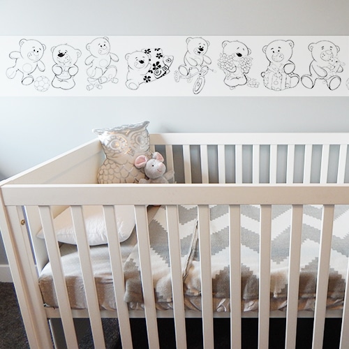 Sticker Oursons pour enfants Sticker adhésif à colorier frise Oursons mis en ambiance dans une chambre pour bébé