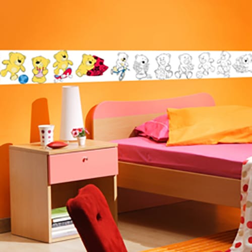 Sticker Oursons pour enfants Stickers adhésifs Frise Oursons en couleur, mis en ambiance dans une chambre pour enfant