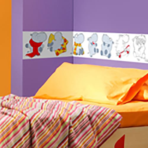 Sticker Hippopotame Sticker adhésif en couleur Frise hippopotame mis en ambiance dans une chambre pour enfant
