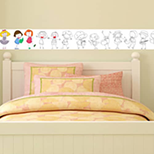 Sticker Poupées pour enfant Sticker adhésif à colorier Frise Poupées mis en ambiance dans une chambre d'enfant