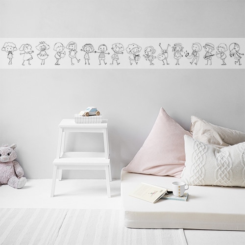 Sticker Poupées pour enfant Sticker autocollant à colorier Frise à colorier poupées pour enfant mis en ambiance dans une chambre d'enfant