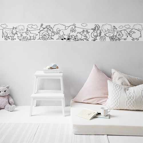 Stickers Frise Animaux de la Ferme enfant mis en ambiance, 1ère proposition stickers adhésifs Frise Animaux de la Ferme enfant