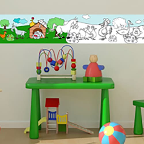 Stickers Frise Animaux de la Ferme enfant mis en ambiance, 4ème proposition stickers Frise Animaux de la Ferme enfant collé au mur d'une chambre