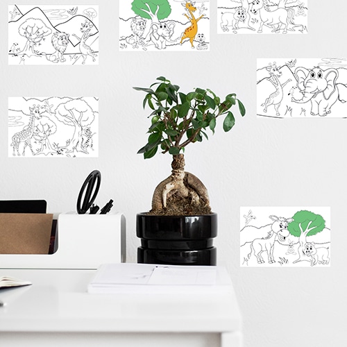 Stickers à colorier animaux d'Afrique Stickers adhésifs à coloreir animaux d'Afrique mis en ambiance dans une pièce à vivre