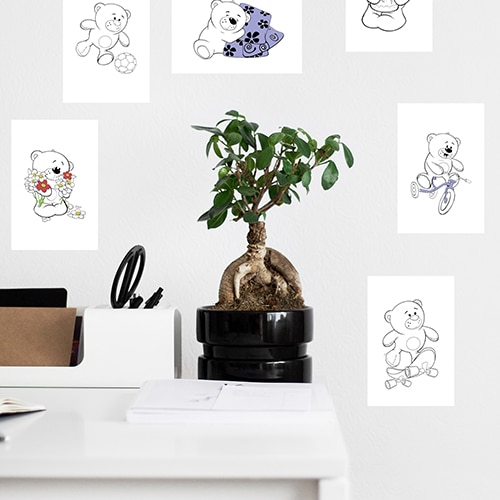 Stickers à colorier Oursons Stickers autocollants Oursons à colorier mis en ambiance dans une pièce à vivre