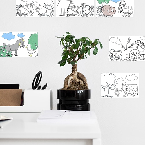 Stickers à colorier animaux de la ferme Stickers autocollants animaux de la ferme mis en ambiance dans une pièce à vivre