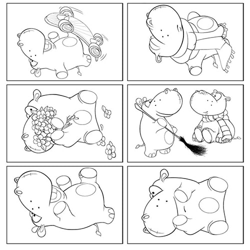 Stickers autocollants hippopotames à colorier
