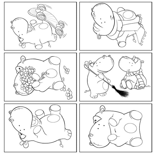 Stickers à colorier Hippopotame Stickers autocollants hippopotames à colorier
