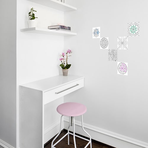 Stickers à colorier Formes géométriques mis en ambiance, 1ère proposition Stickers muraux à colorier Formes géométriques