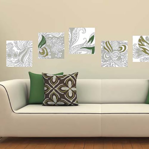 Stickers à colorier Fleurs Indiennes mis en ambiance, 2ème proposition Adhésifs muraux à colorier fleurs indiennes mis en ambiance dans un salon