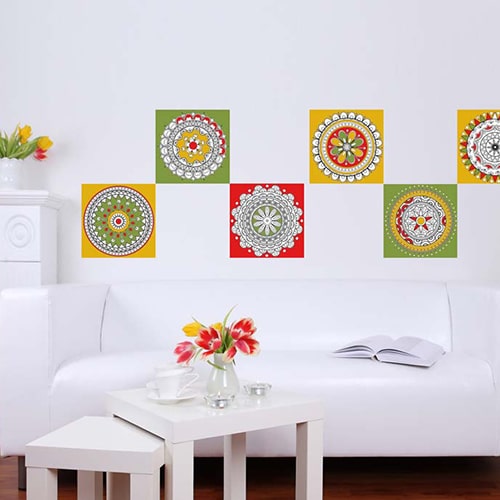 Stickers à colorier Mandala Stickers adhésif Mandala à colorier sur le mur d'une pièce à vivre