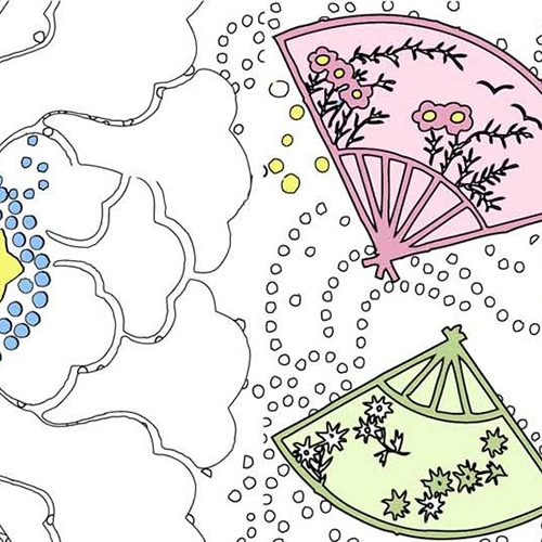 Stickers à colorier Eventails Asie Zen Stickers adhésif à colorier Eventails Asie Zen rose et vert