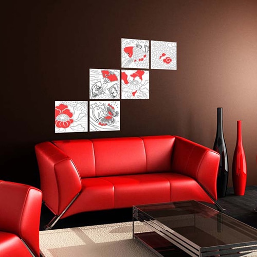 Stickers à colorier Asie Zen Stickers autocollant Asie Zen dans un salon rouge et noir