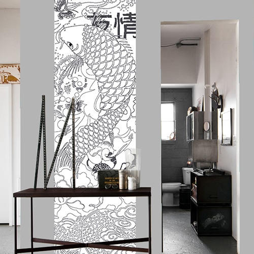 Choisissez nos stickers géants à colorier Zen anti stress pour adulte mis en ambiance, 2ème proposition Autocollant mural géant à colorier pour adultes mis en ambiance sur un mur gris