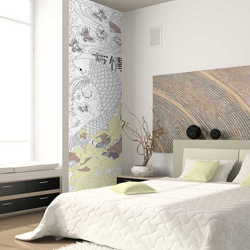 Choisissez nos stickers géants à colorier Zen anti stress pour adulte mis en ambiance, 4ème proposition sticker mural géant à colorier pour adultes mis en ambiance sur le mur blanc d'une chambre