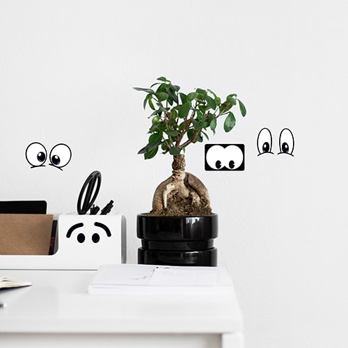 Mini stickers adhésifs yeux de BD avec plante décorative