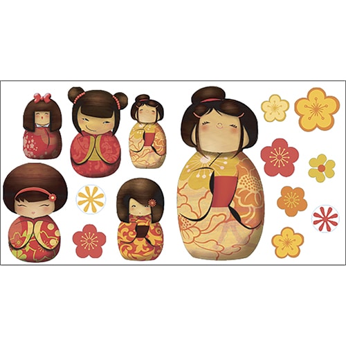 Stickers poupées kokeshi adhésifs