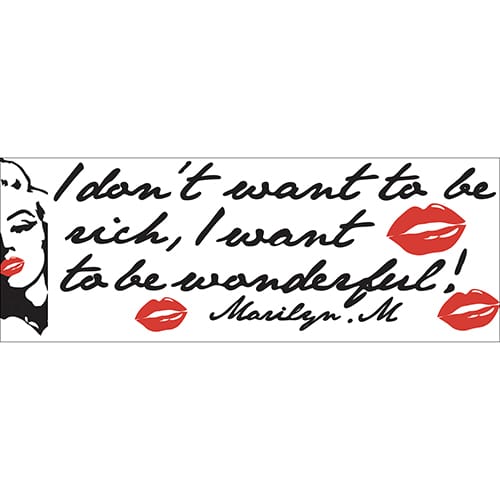 Stickers planche Marilyn Monroe - I don't want to be rich, I want to be wonderful !