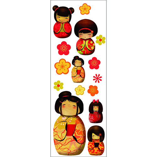 Stickers adhésifs Poupée Kokeshi de couleurs