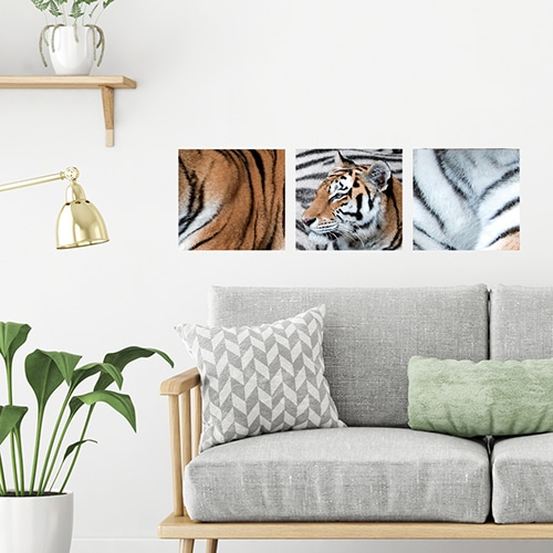 Décoration d'un salon avec un tigre en trois partie