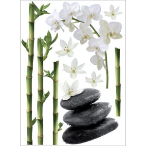 Stickers orchidée art déco Zen Asie avec galets