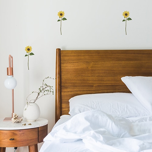 stickers Tournesols jaune et vert adhésif au mur dans une chambre