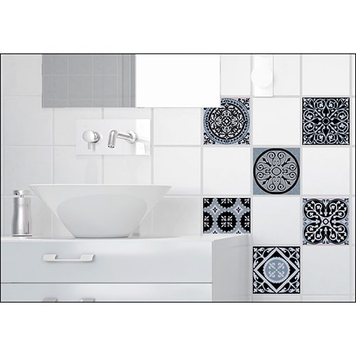 Sticker imitation Carrelage Ciment Bleu Charbon salle de bain