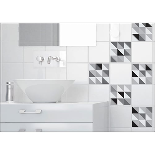 Sticker Carrelage Scandinave Noir et Blanc mis en ambiance, 2ème proposition Sticker imitation Carrelage Scandinave Noir et Blanc salle de bain