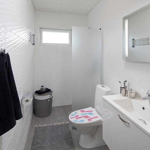 Adhésif déco intérieur Olhao gris et rouge pour carrelage blanc de salle de bain