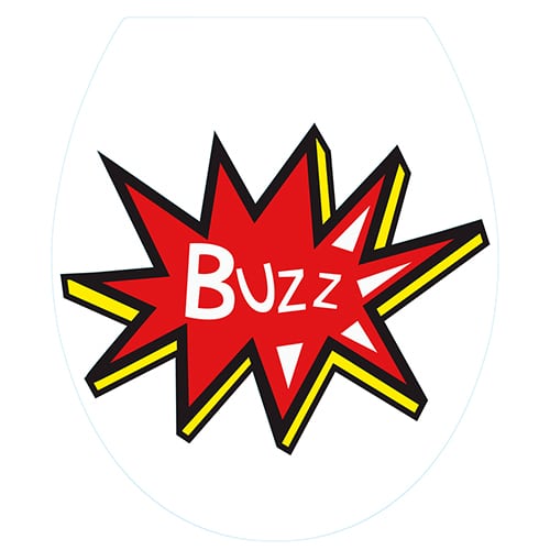 Sticker buzz pour abattant de toilette jaune et rouge