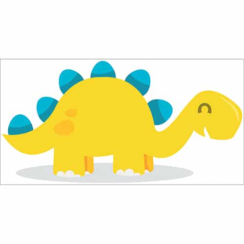 Sticker dinosaure jaune et bleu sur une flaque d'eau