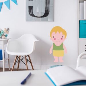 autocollant mural pour enfant petit garçon Blond aux joues roses mis en ambiance dans la déco d'une chambre pour enfants