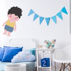 autocollant mural pour enfant petit garçon Brun aux joues roses mis en ambiance dans la déco d'une chambre pour enfants