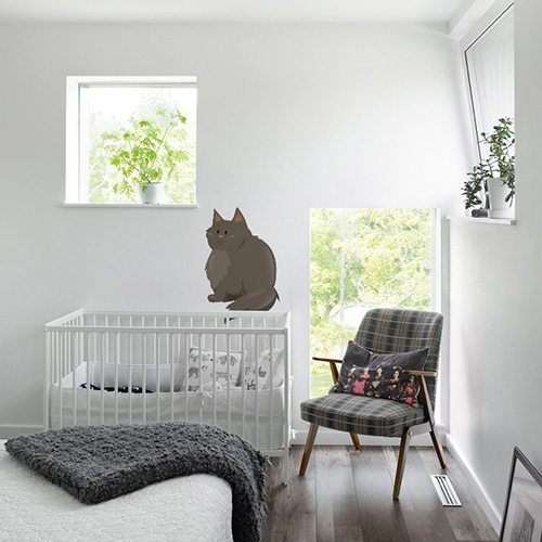 adhésif mural Chaton pour enfants mis en ambiance sur mur blanc