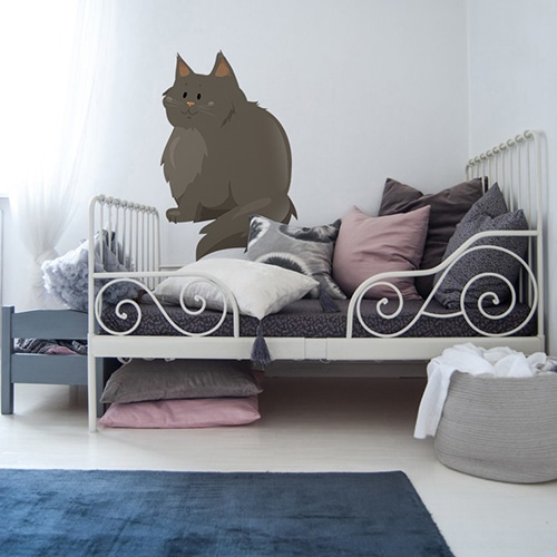 Sticker mural Chaton pour enfants mis en ambiance sur mur blanc