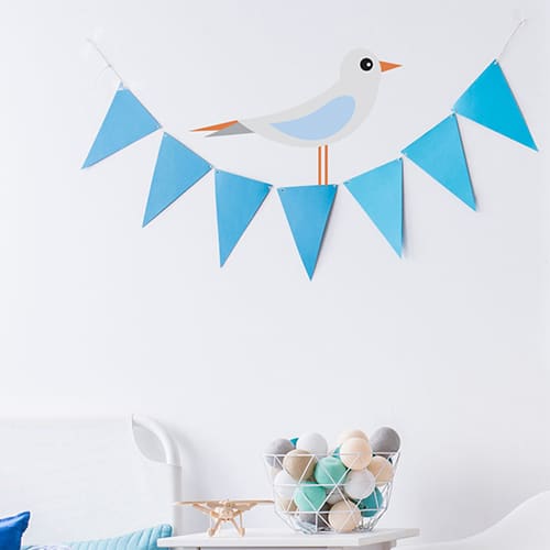 adhésif mural mouette pour enfant sur mur blanc