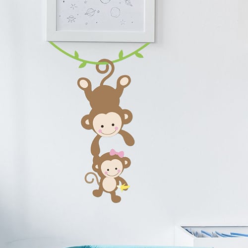 Stickers Prénom Personnalisé | Sticker Autocollant Petit Singes -  Décoration Murale Chambre Enfant | 2 Planches De 25 X 50 Cm[J2823]