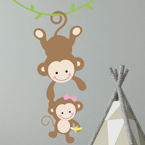 Stickers Prénom Personnalisé | Sticker Autocollant Petit Singes -  Décoration Murale Chambre Enfant | 2 Planches De 25 X 50 Cm[J2823]