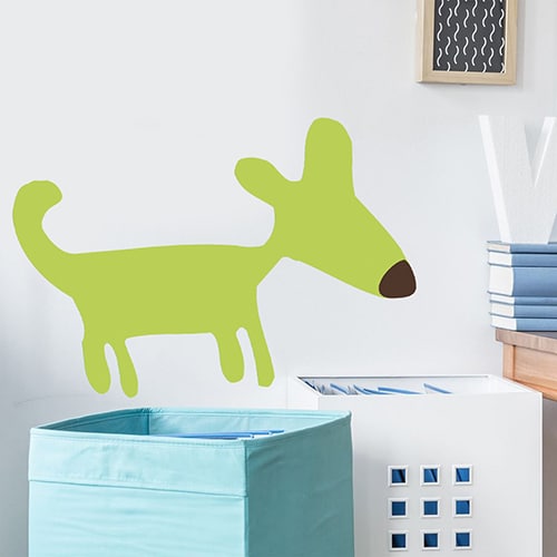 Sticker mural dessin chien vert pour enfants