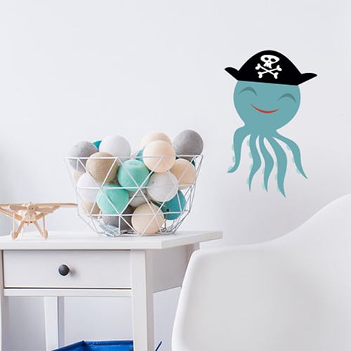 Sticker Pieuvre Pirate enfants sur mur clair