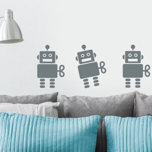 Stickers muraux Robots Gris Foncé enfants mis en ambiance sur un mur blanc