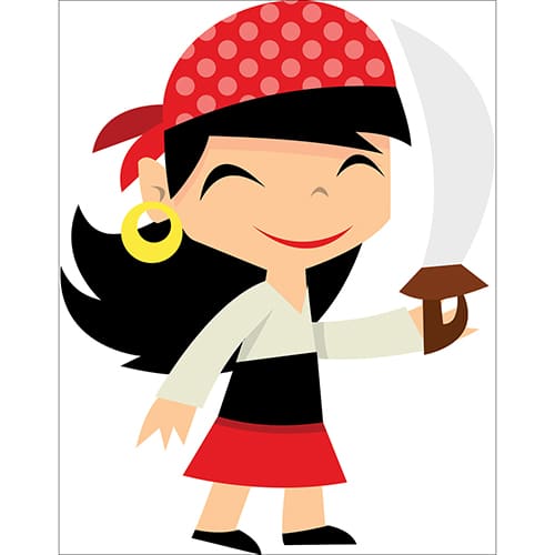 Sticker petite fille pirate souriante avec une épée